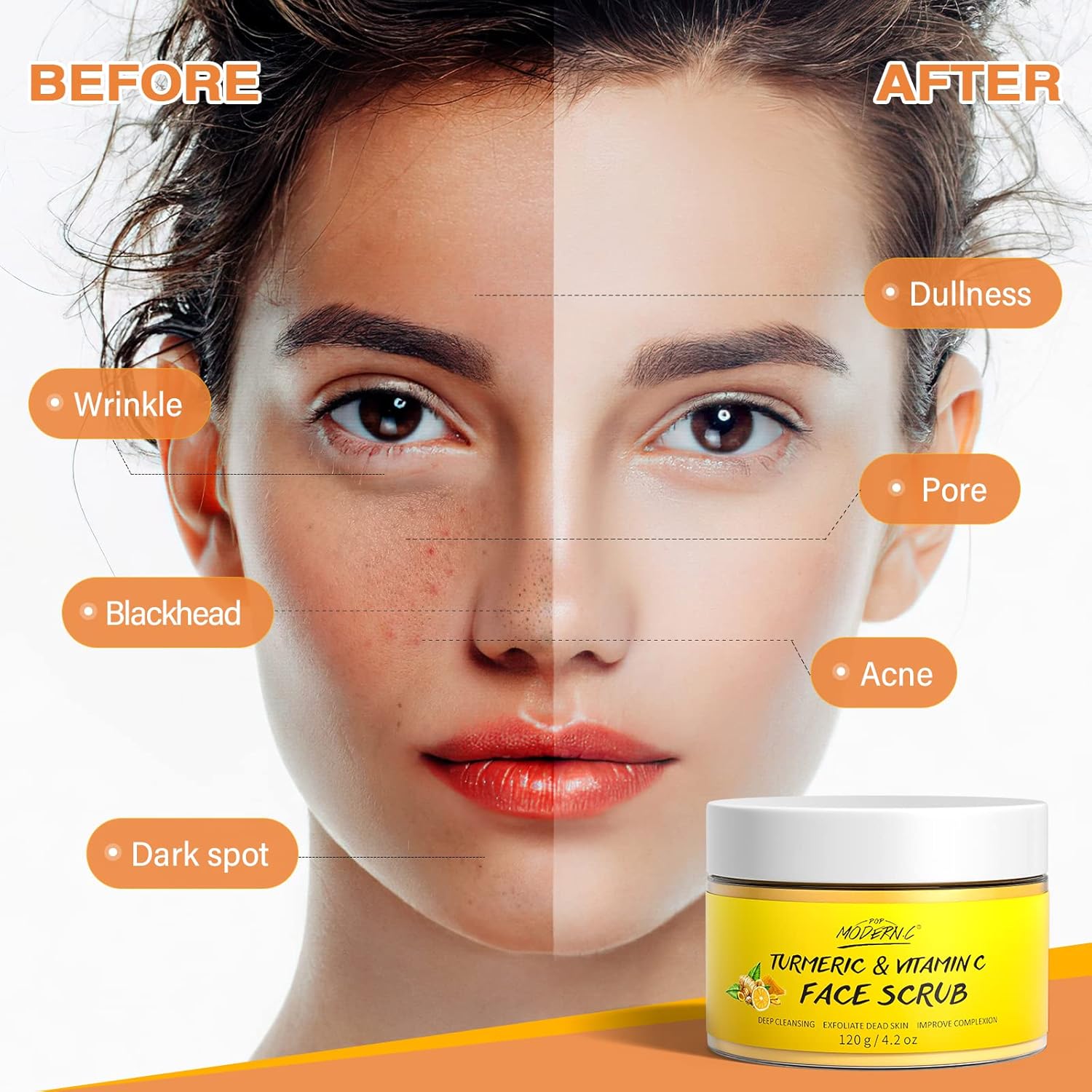 Vitamin C and Turmeric Face Scrub Cream Organics Microdermabrasion Facial Scrub Exfoliating Clears Blackheads Improve Dark Spot Acne with Strawberry Extract Exfoliator