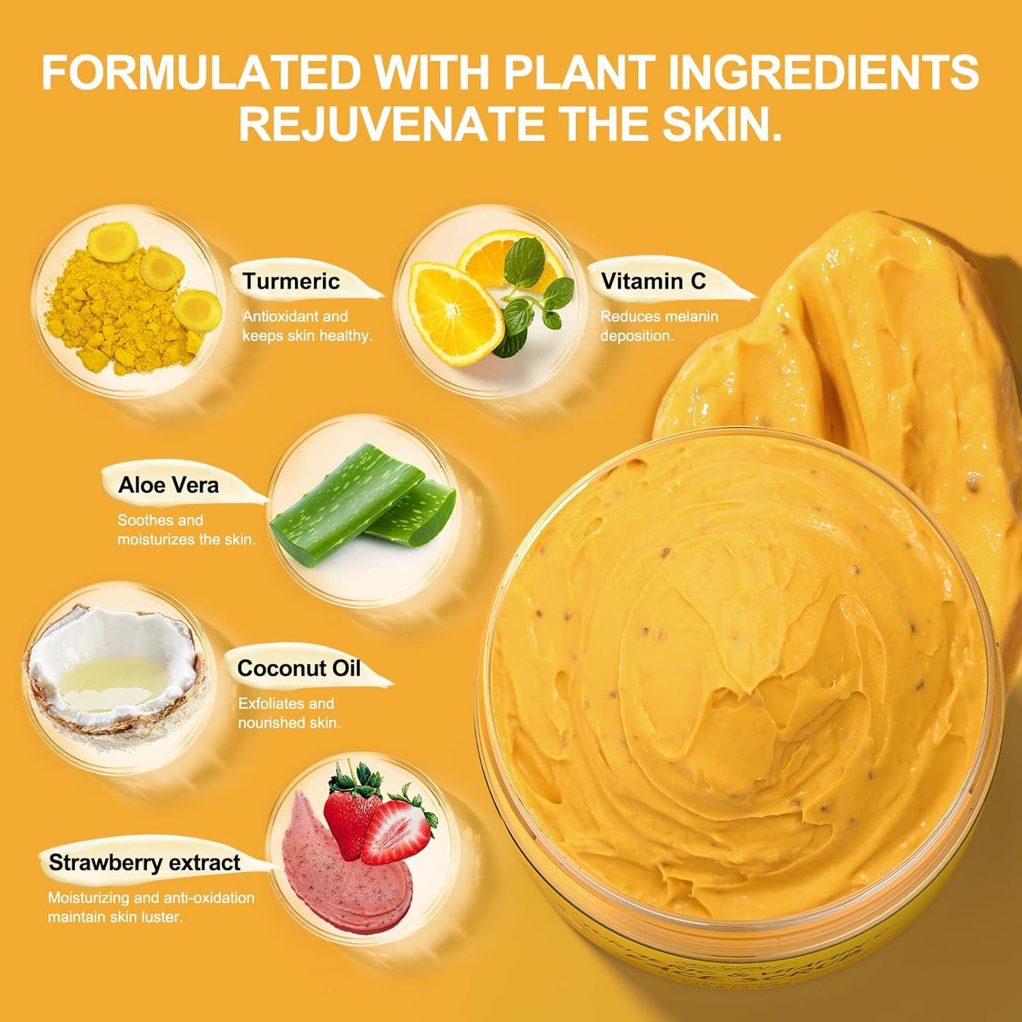 Vitamin C and Turmeric Face Scrub Cream Organics Microdermabrasion Facial Scrub Exfoliating Clears Blackheads Improve Dark Spot Acne with Strawberry Extract Exfoliator