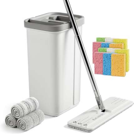 Hands-Free Mop and Bucket with Wringer Set with Colorful Compressed Sponges, Househould Cleaning Tool of Floor Mop